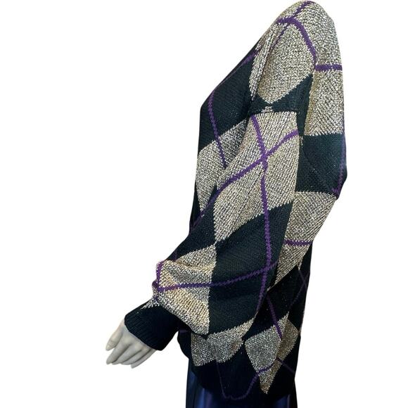 VTG 90s Metallic Argyle Crewneck Sweater Women’s Plus 24W Festive Holiday Party - Picture 4 of 13
